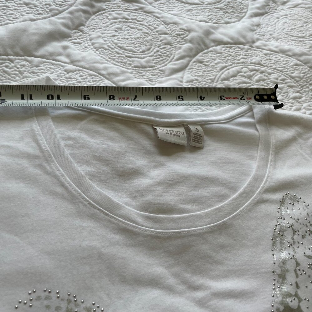 Chico's White Silver Starfish T-Shirt Size 3 Beach top xl short sleeve - Picture 6 of 8